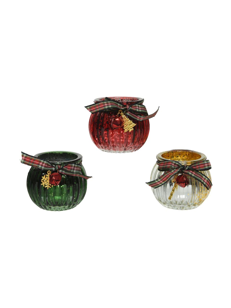 Waxinelichthoudersset Gina, 3-delig, Glas, Rood, groen, transparant, Ø 6 x H 6 cm