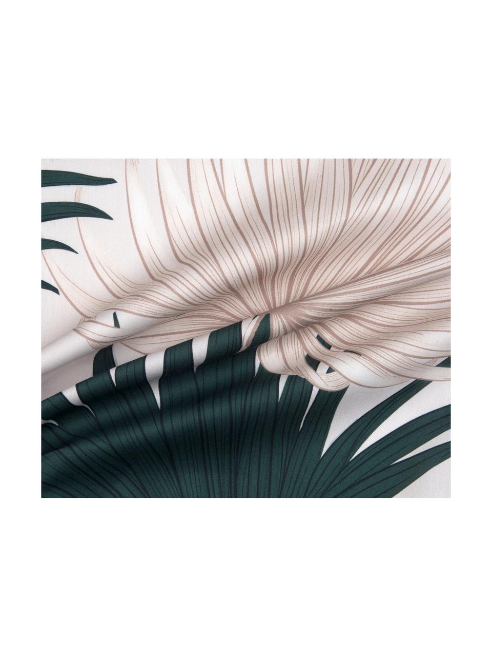 Set lenzuola in raso di cotone con motivo tropicale Aloha, Fronte: beige, verde Retro: beige, 240 x 300 cm + 2 federe 50 x 80 cm