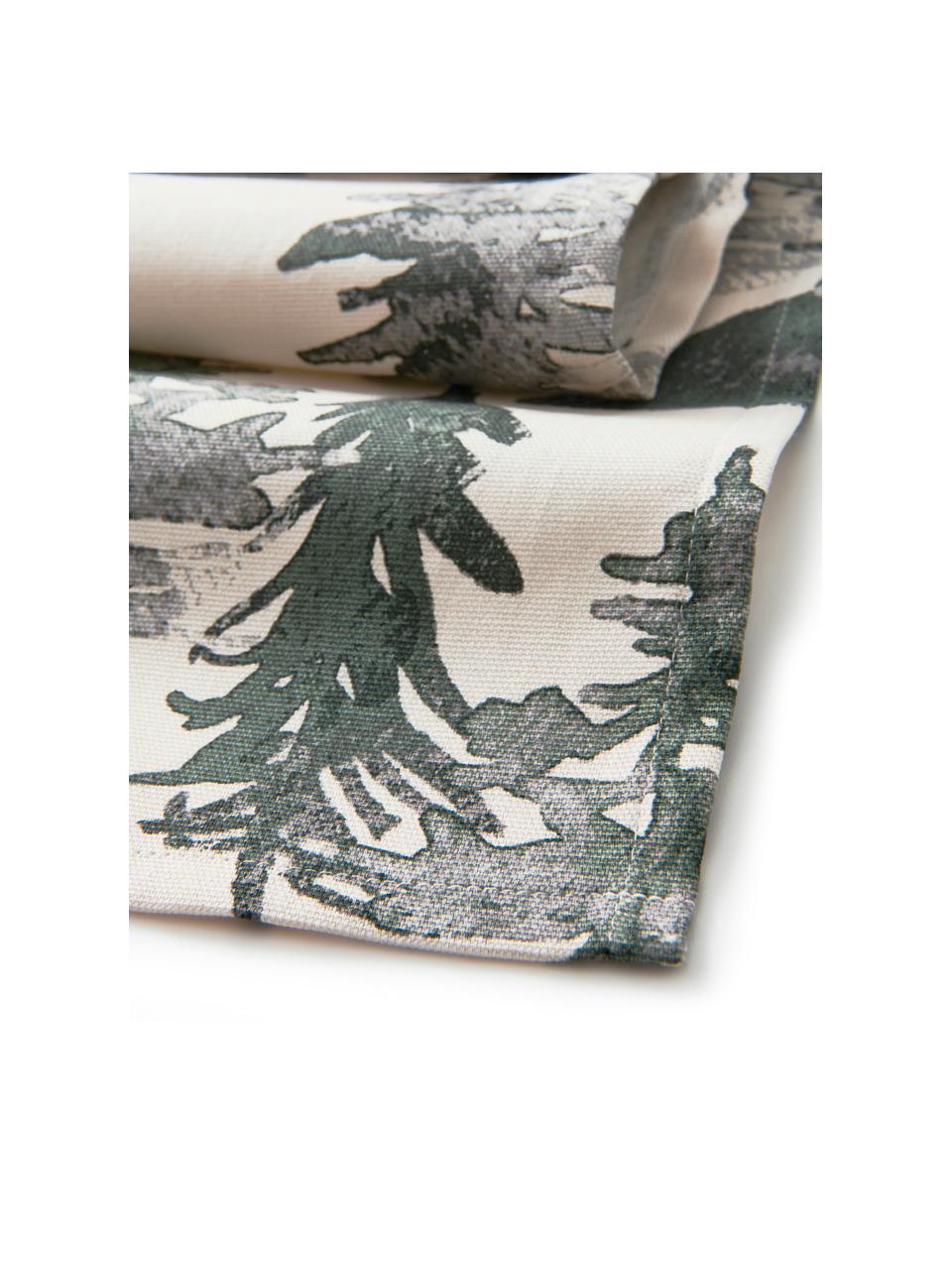 Tafelloper Forrest, 100% katoen, afkomstig van duurzame katoenteelt, Crèmekleurig, groen- en grijstinten, 40 x 140 cm