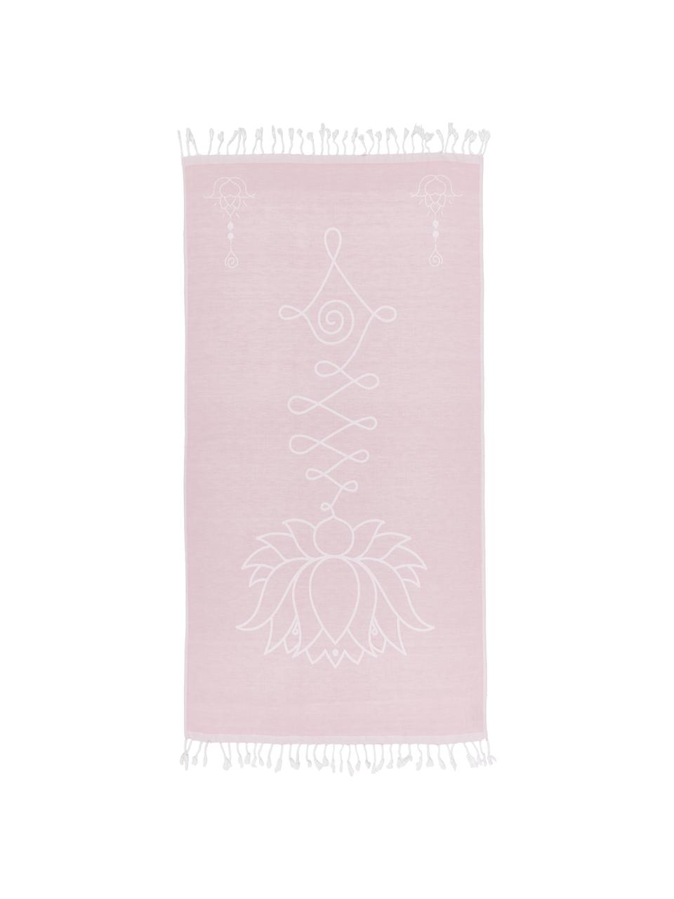 Hamamdoek Lotus, Katoen
lichte stofkwaliteit, 210 g/m², Roze, wit, 90 x 180 cm