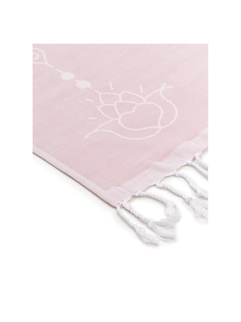 Hamamtuch Lotus, 100% Baumwolle
leichte Stoffqualität, 210 g/m², Rosa, Weiß, 90 x 180 cm