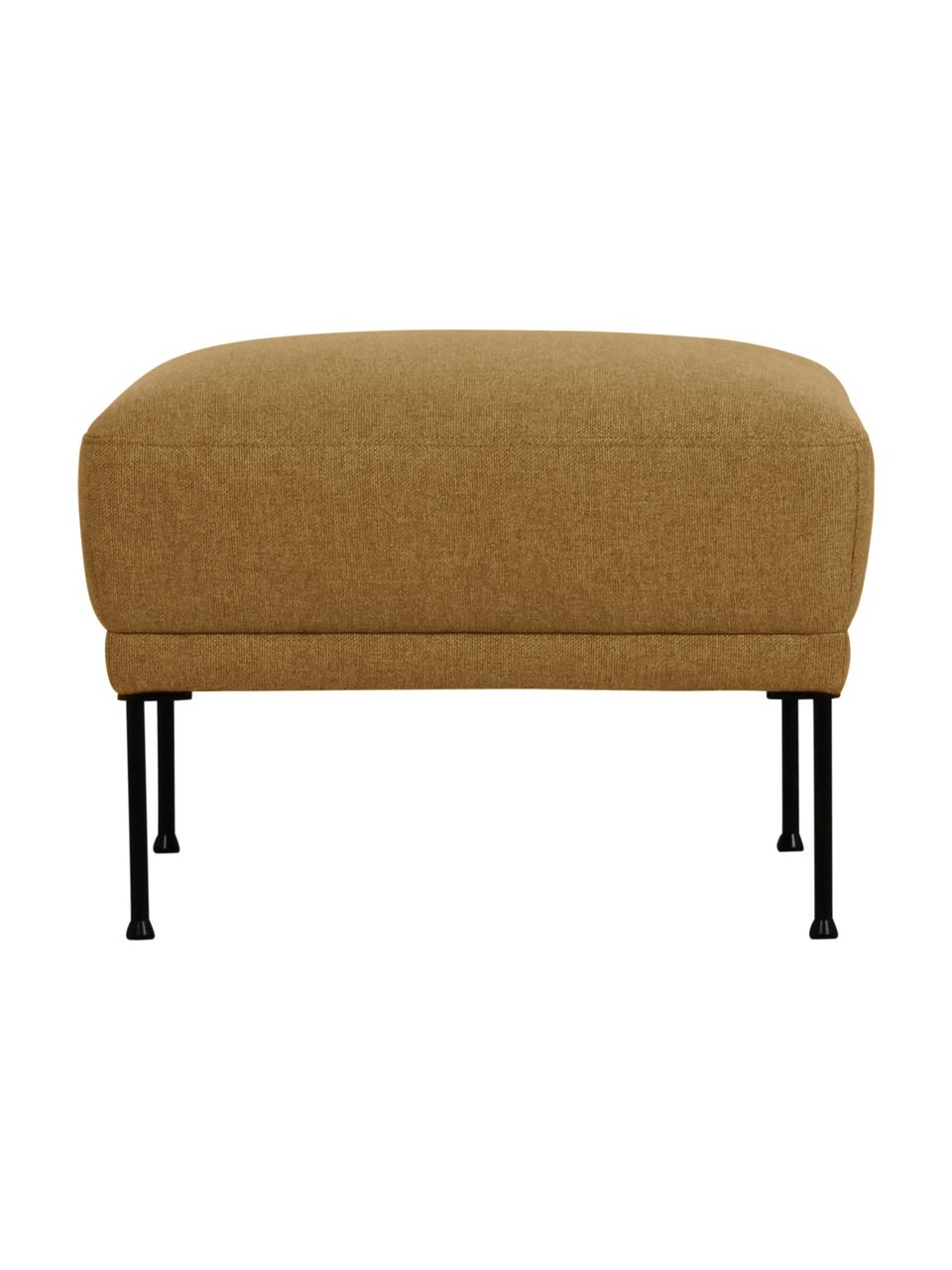 Tabouret de canapé avec pieds en métal Fluente, Tissu jaune ocre, larg. 62 x haut. 46 cm