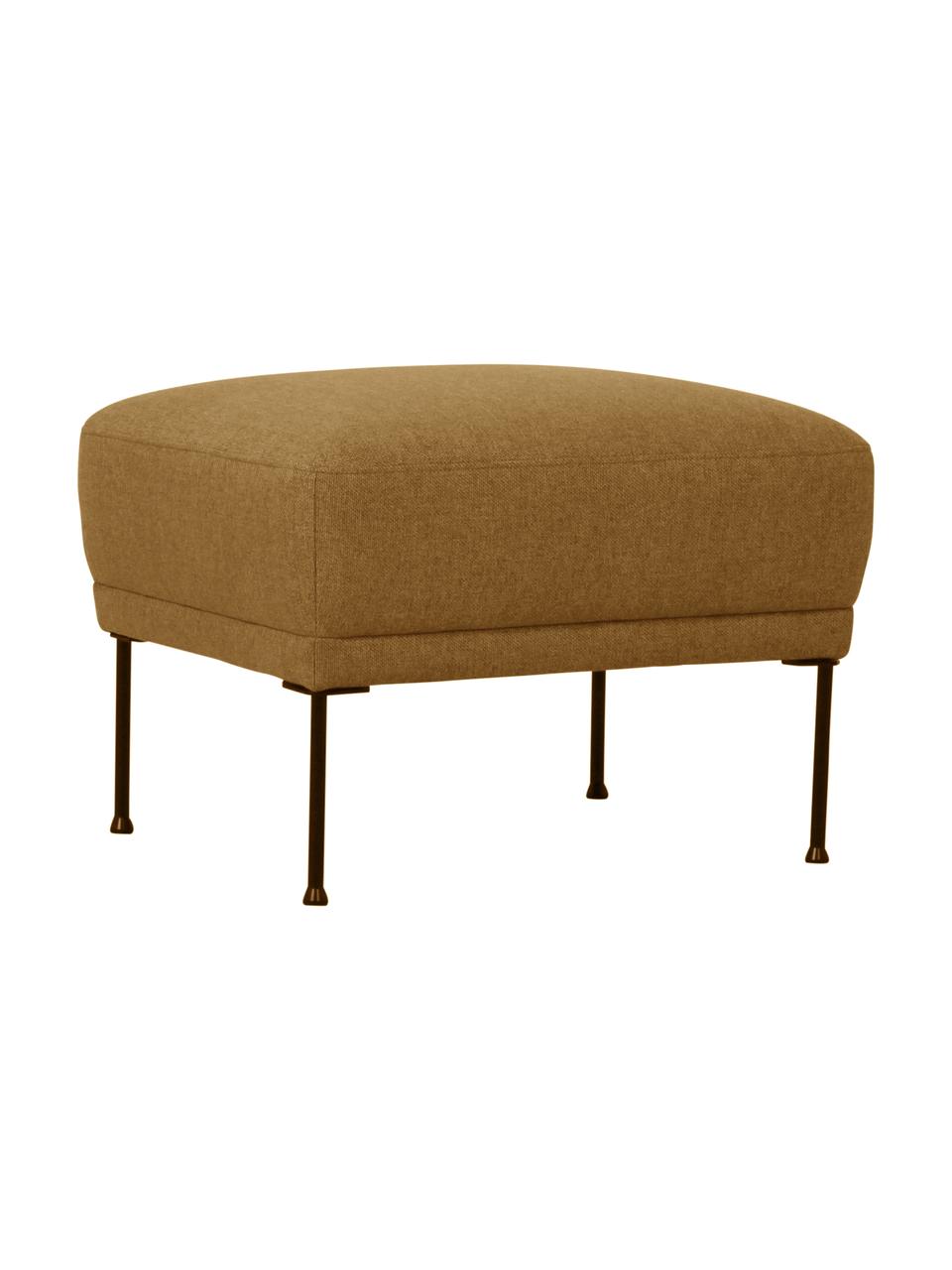 Tabouret de canapé avec pieds en métal Fluente, Tissu jaune ocre, larg. 62 x haut. 46 cm