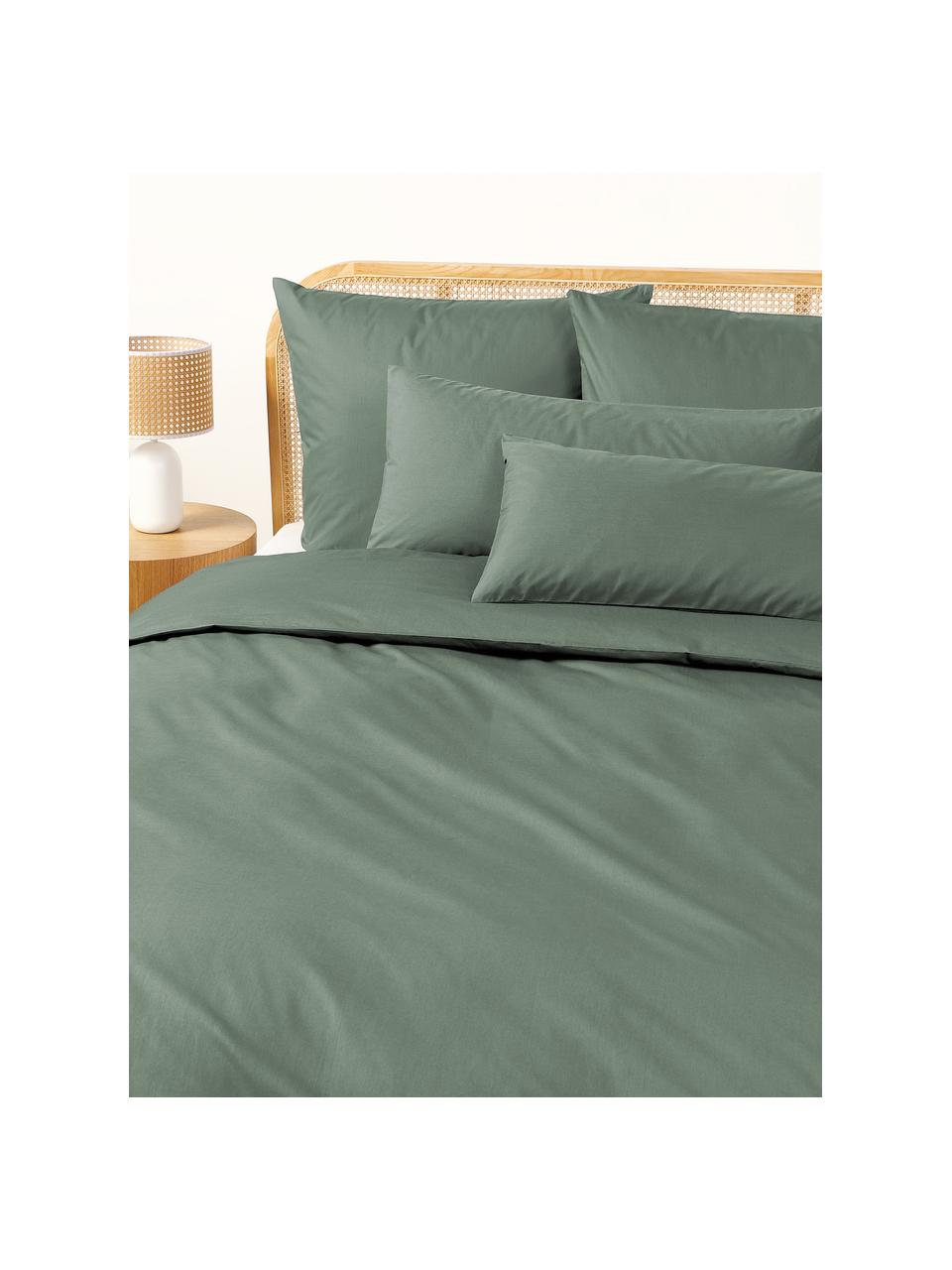 Housse de couette en percale de coton Elsie, Vert foncé, larg. 200 x long. 200 cm