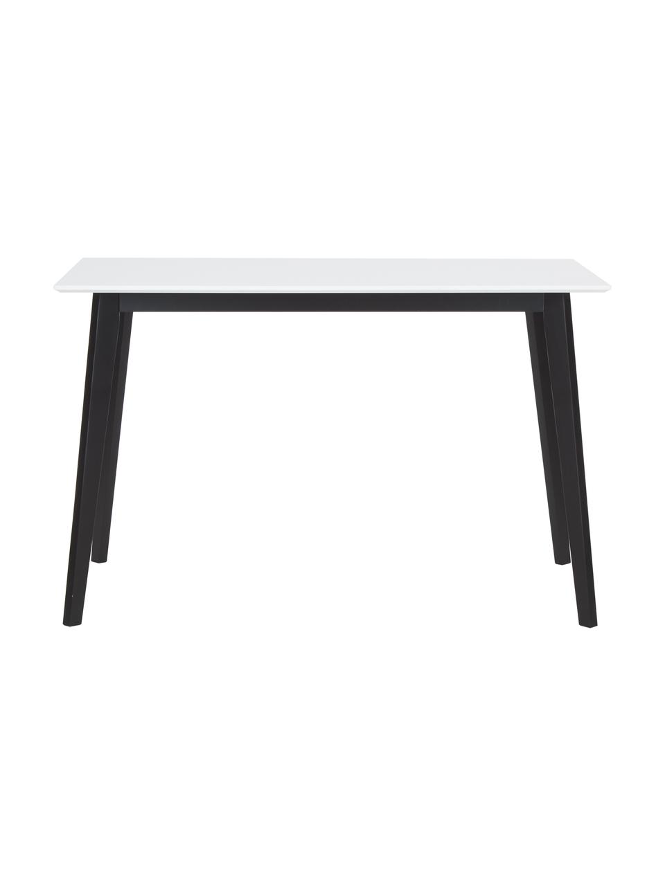 Schreibtisch Vojens mit weißer Tischplatte, Tischplatte: Mitteldichte Holzfaserpla, Beine: Gummibaumholz, Weiß, B 120 x T 70 cm