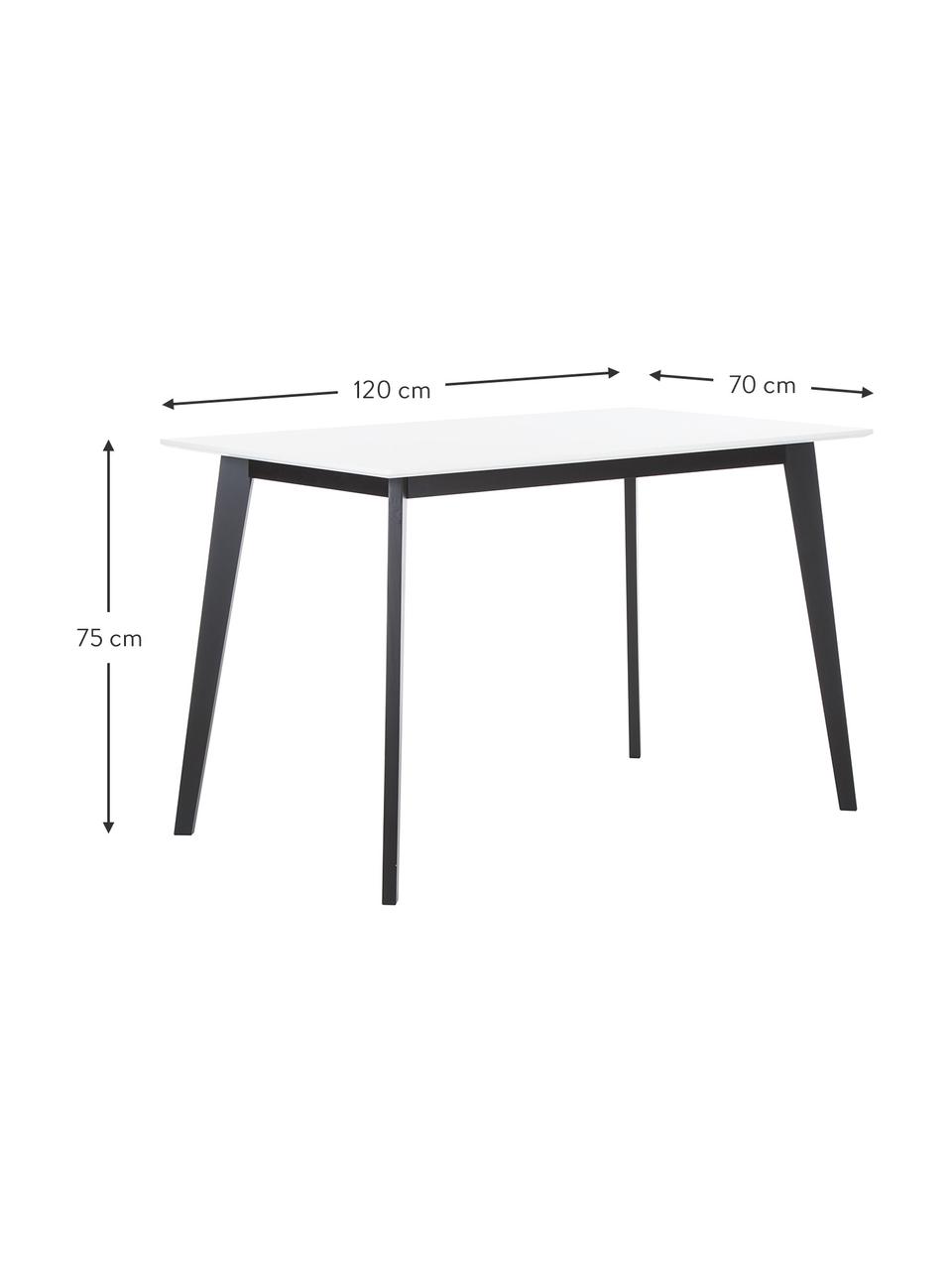 Schreibtisch Vojens mit weißer Tischplatte, Tischplatte: Mitteldichte Holzfaserpla, Beine: Gummibaumholz, Weiß, B 120 x T 70 cm