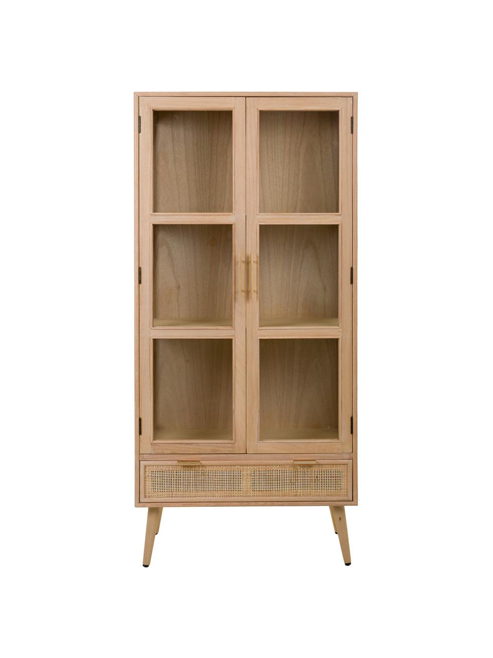 Vitrinekast Cayetana van hout, Frame: gefineerd MDF, Handvatten: metaal, Poten: gelakt bamboehout, Bruin, B 72 cm x H 159 cm