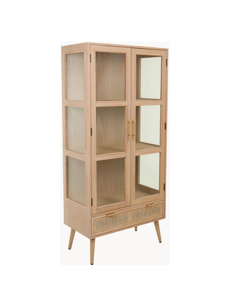 Vitrine Cayetana, Frame: gefineerd MDF, Handvatten: metaal, Poten: gelakt bamboehout, Hout, bruin gelakt, B 72 cm x H 159 cm