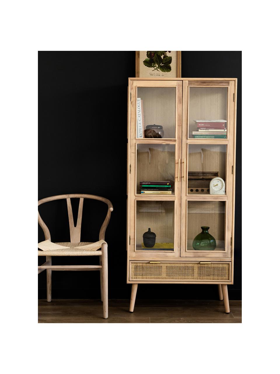 Vitrine Cayetana, Frame: gefineerd MDF, Handvatten: metaal, Poten: gelakt bamboehout, Hout, bruin gelakt, B 72 cm x H 159 cm