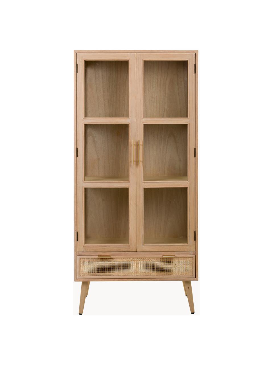 Vitrine Cayetana, Frame: gefineerd MDF, Handvatten: metaal, Poten: gelakt bamboehout, Hout, bruin gelakt, B 72 cm x H 159 cm