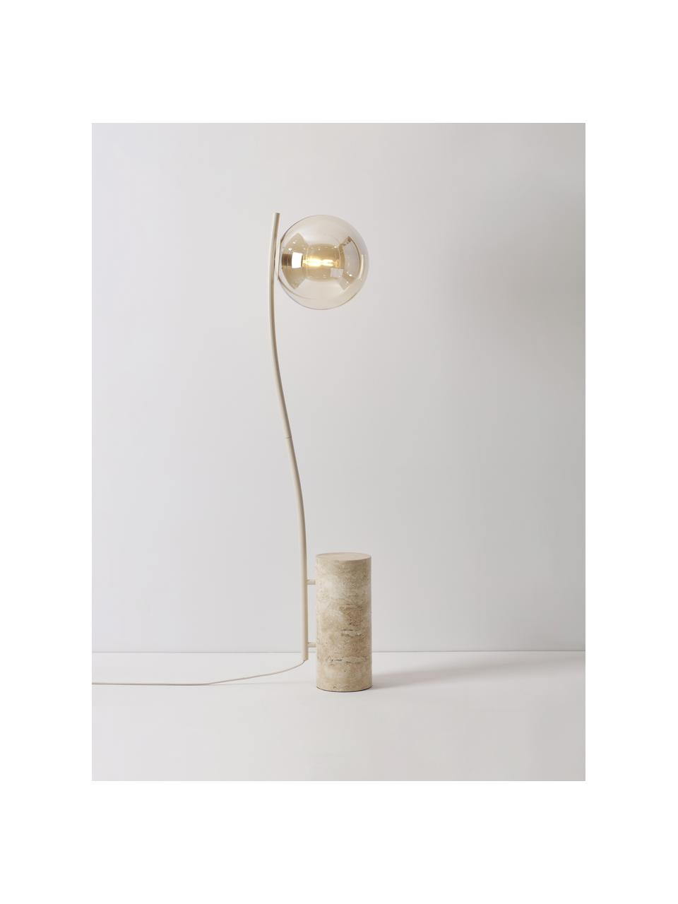 Kleine Stehlampe Cora mit Travertin-Fuß, Lampenschirm: Glas, Gestell: Stahl, beschichtet, Lampenfuß: Travertin, Beige, Travertin, H 127 cm