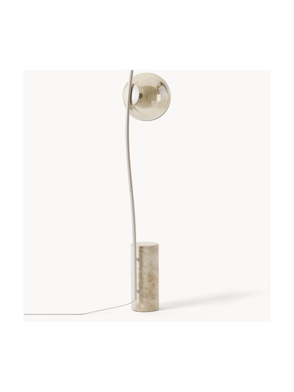 Kleine Stehlampe Cora mit Travertin-Fuß, Lampenschirm: Glas, Gestell: Stahl, beschichtet, Lampenfuß: Travertin, Beige, Travertin, H 127 cm