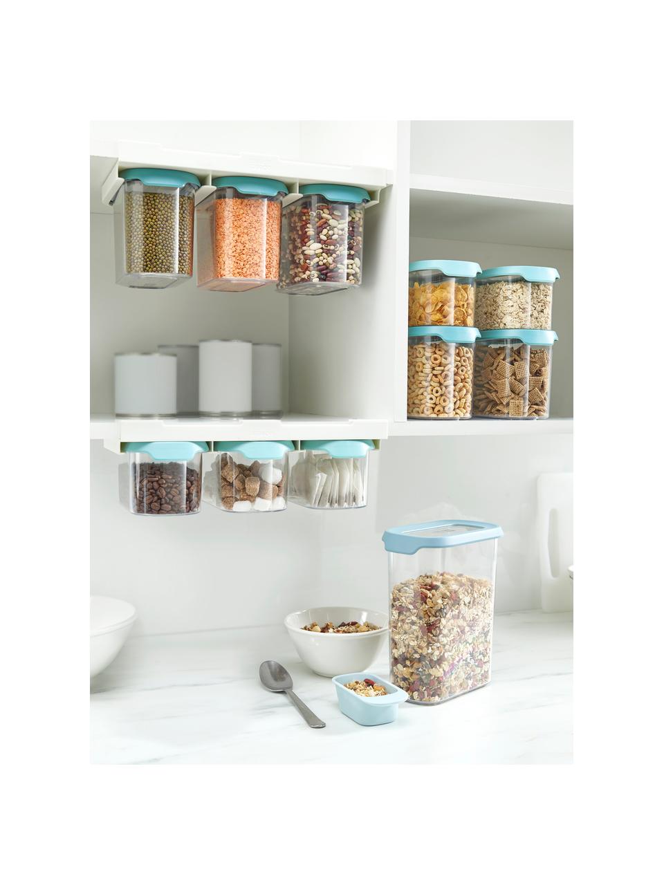 Sada nádob s odkládací lištou Cupboard Store, 4 díly, Transparentní, petrolejová, Š 17 cm, V 12 cm