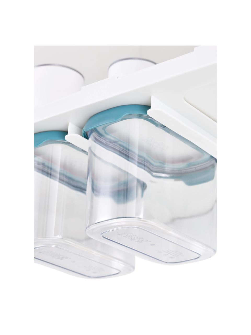 Opbergbakken Cupboard Store met opbergrail, set van 4, Houder: kunststof, Deksel: silicone, Transparant, petrol, B 17 x H 12 cm