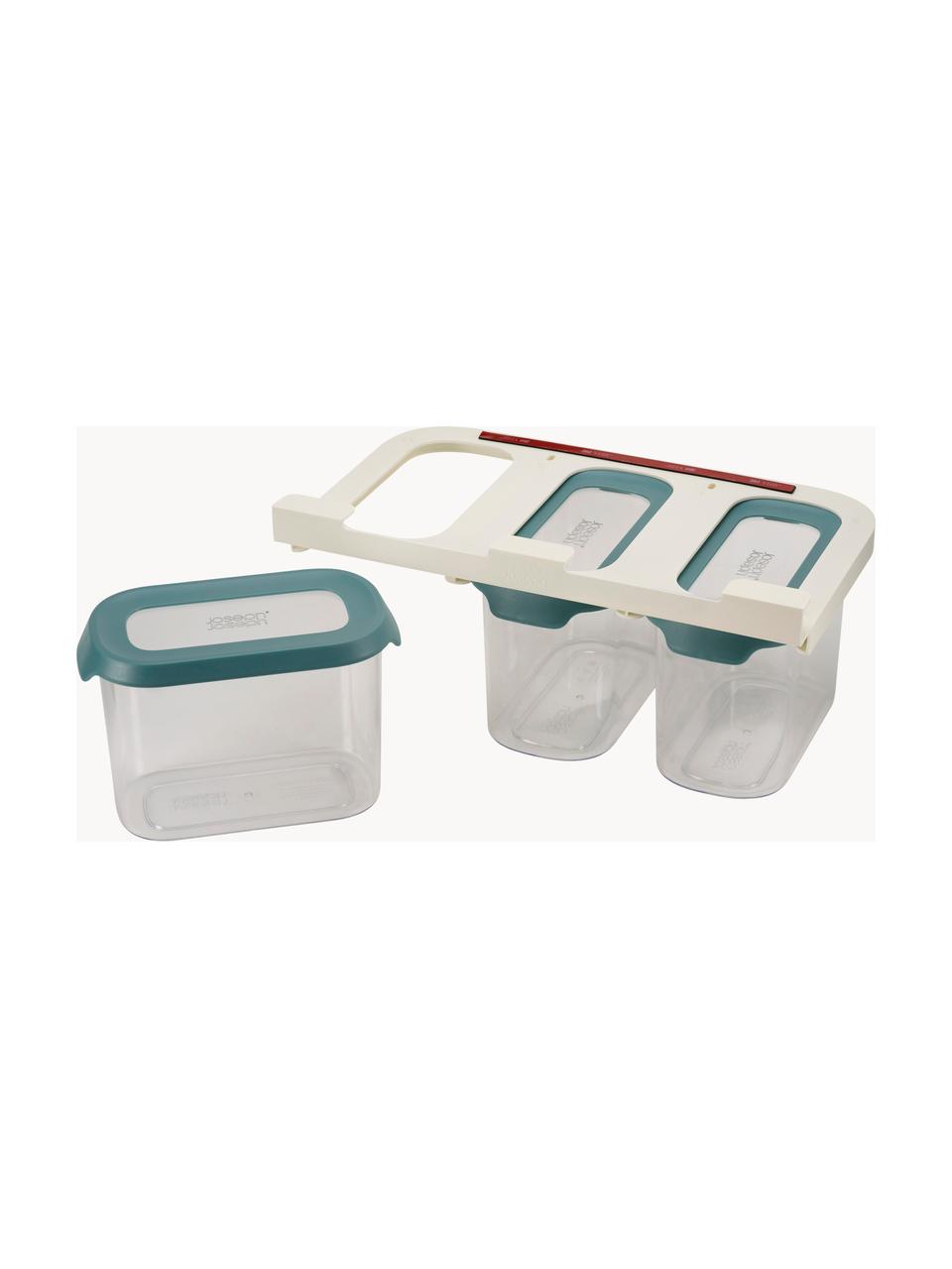 Opbergbakken Cupboard Store met opbergrail, set van 4, Houder: kunststof, Deksel: silicone, Transparant, petrol, B 17 x H 12 cm