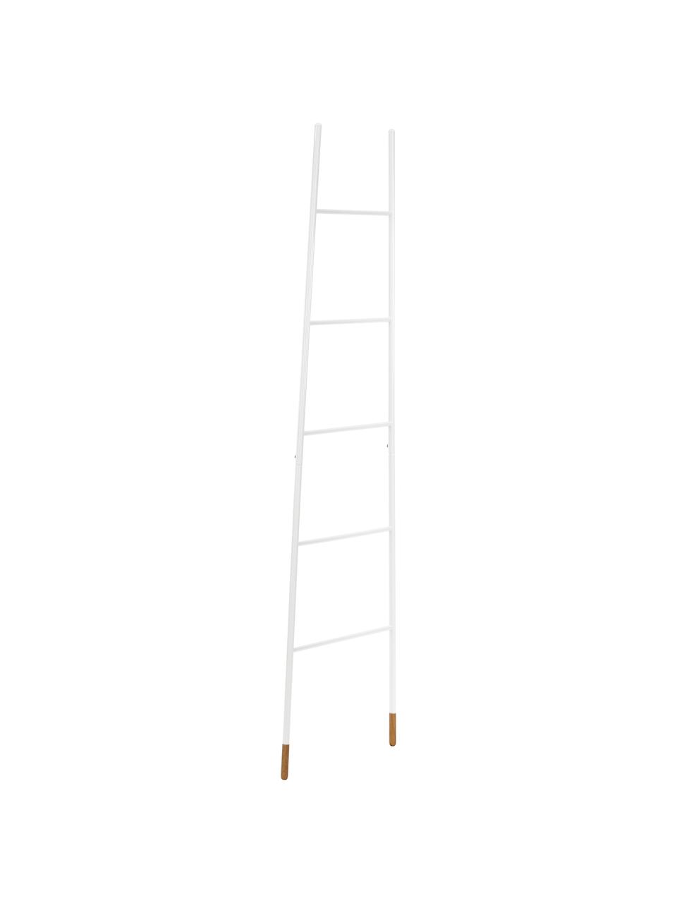 Handtuchleiter Rack Ladder in Weiß, Füße: Gummibaumholz, naturlacki, Weiß, 54 x 175 cm