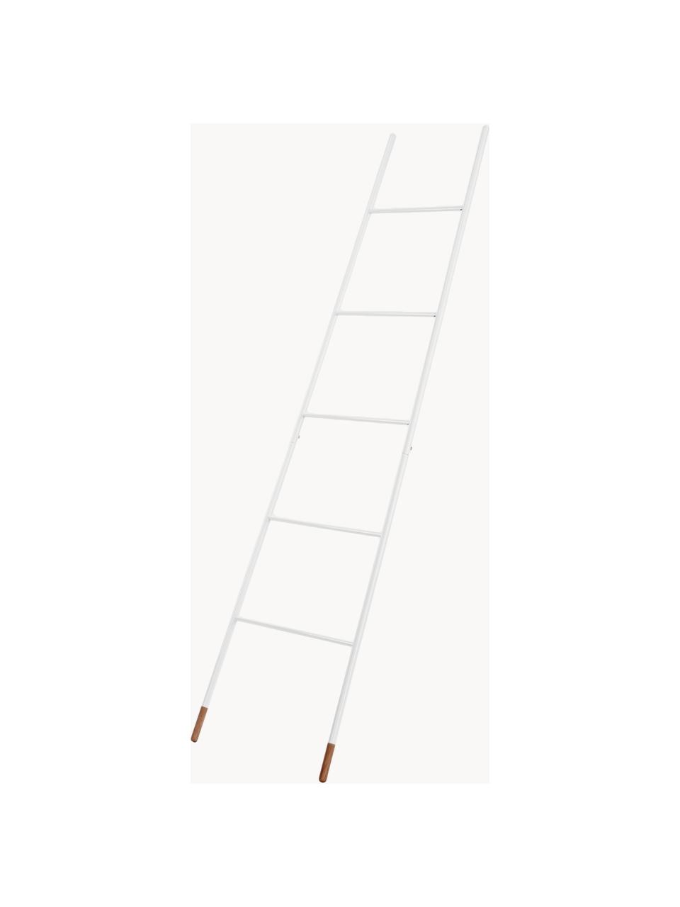 Handtuchleiter Rack Ladder, Gestell: Stahl, pulverbeschichtet , Füße: Gummibaumholz, naturlacki, Weiß, B 54 x H 175 cm