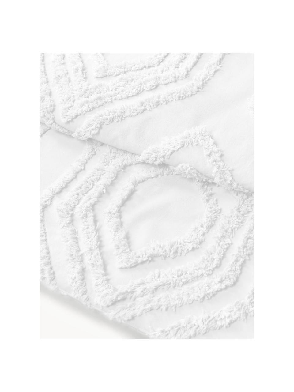 Copriletto con decorazione a ciuffi Faye, 100% cotone, Bianco, Larg. 240 x Lung. 260 cm (per letti da 200 x 200)