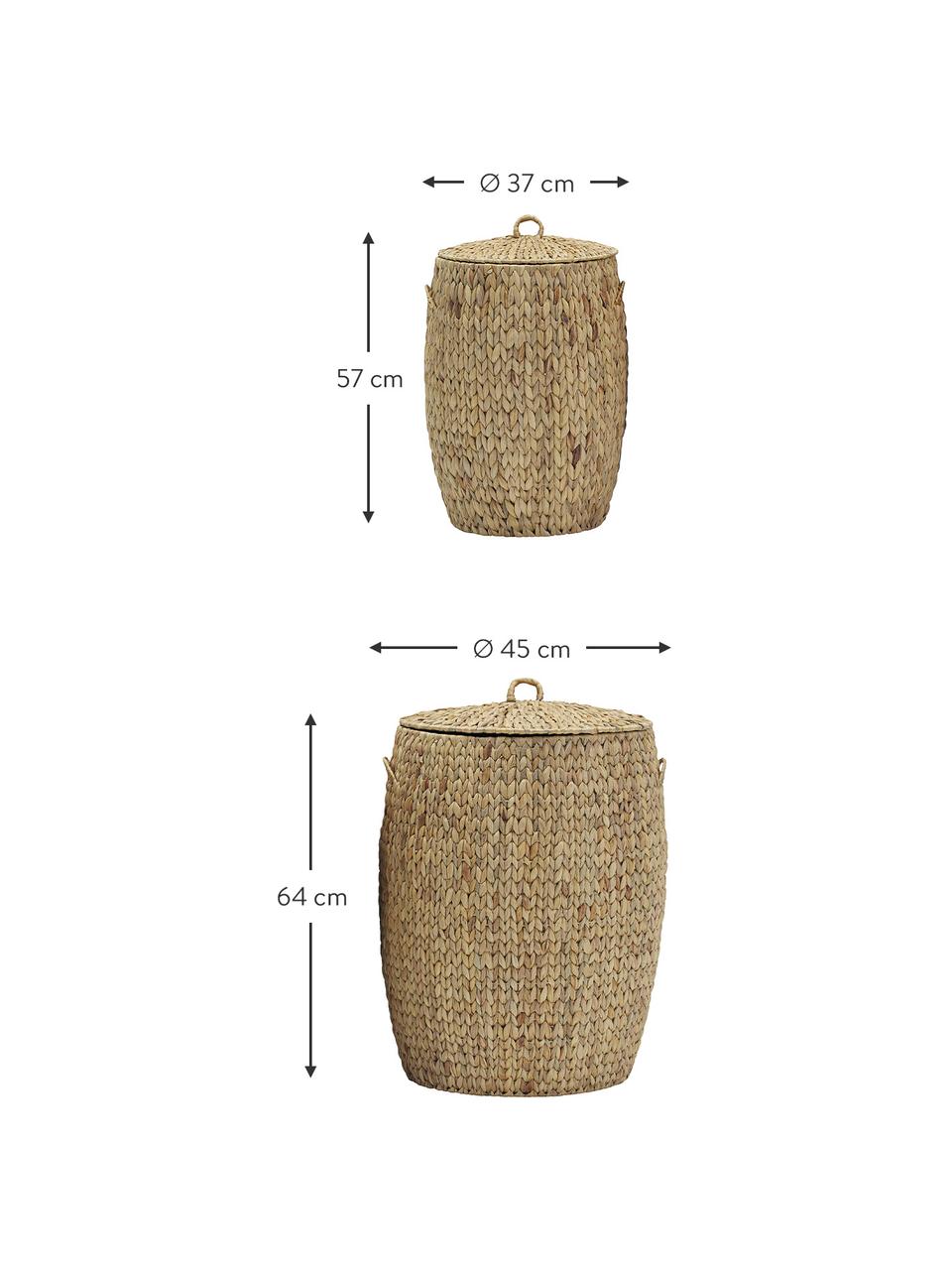Set de cestas con tapadera Laun, 2 uds., Cesta: jacintos de agua, Estructura: alambre de acero, Marrón, Set de diferentes tamaños