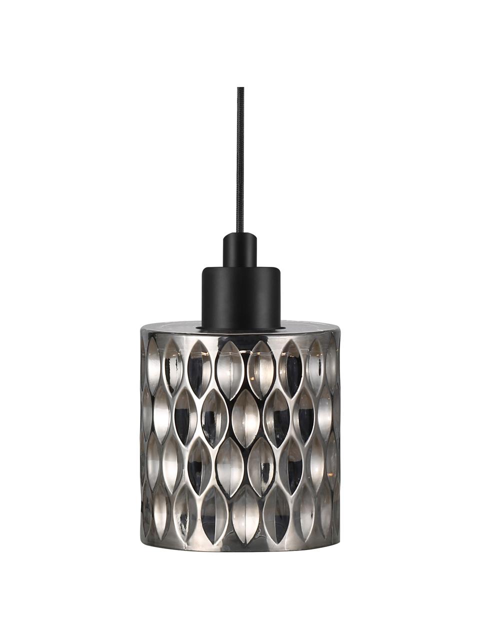 Kleine hanglamp Hollywood van glas, Lampenkap: glas, Baldakijn: gecoat metaal, Grijs, Ø 11 x H 18 cm