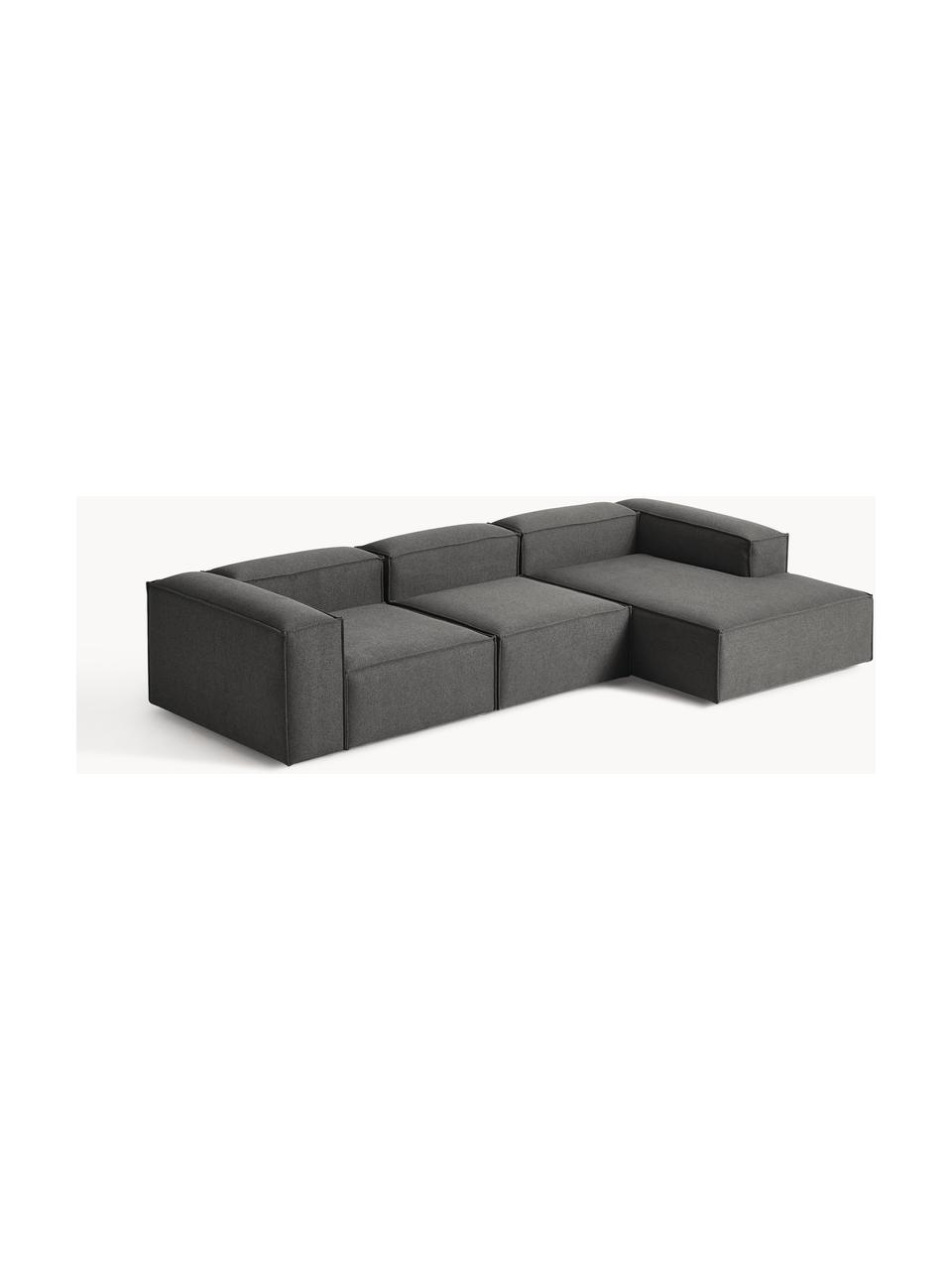 Narożna sofa modułowa Lennon, Tapicerka: 100% poliester Dzięki tka, Stelaż: lite drewno sosnowe, skle, Nogi: tworzywo sztuczne Ten pro, Antracytowa tkanina, S 327 x G 180 cm, prawostronna