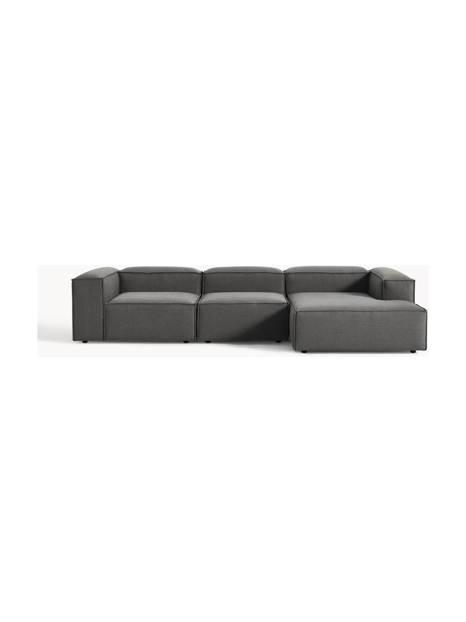 Narożna sofa modułowa Lennon, Tapicerka: 100% poliester Dzięki tka, Stelaż: lite drewno sosnowe, skle, Nogi: tworzywo sztuczne Ten pro, Antracytowa tkanina, S 327 x G 180 cm, prawostronna