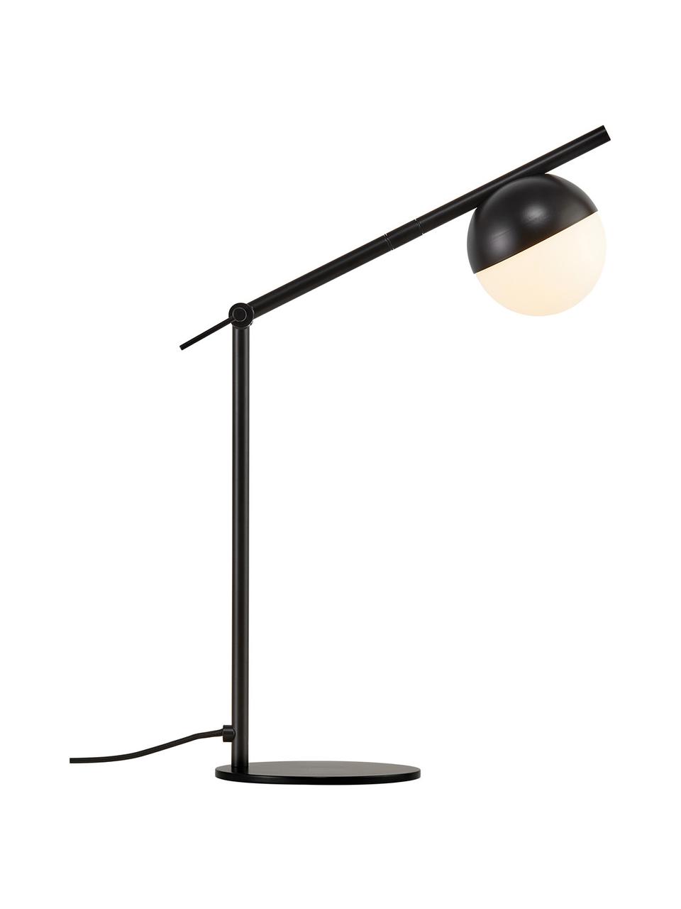 Lámpara de escritorio con vidrio opalino Contina, Pantalla: vidrio opalino, Cable: cubierto en tela, Blanco, negro, An 15 x Al 49 cm