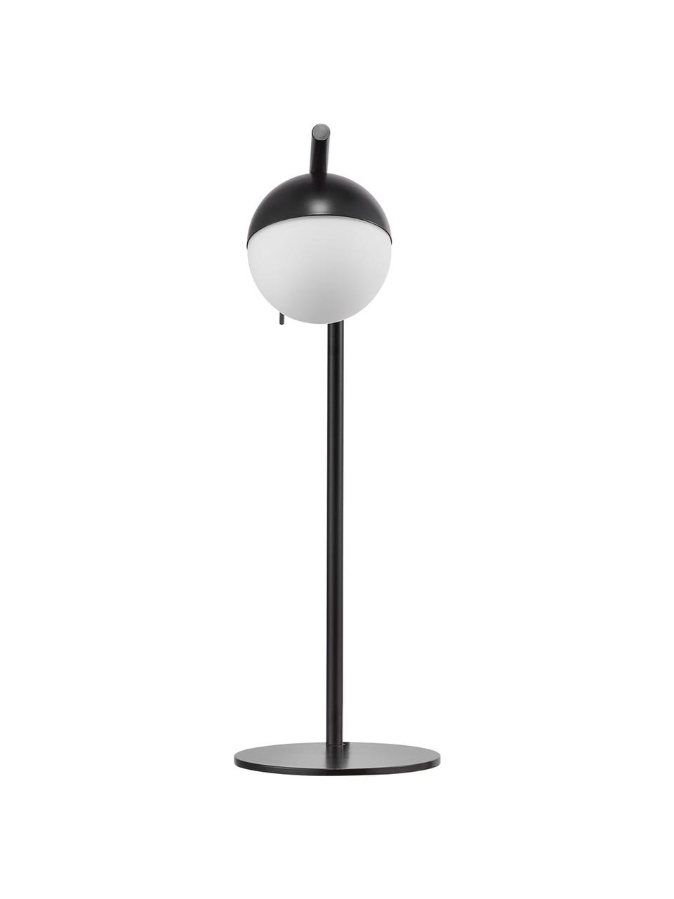 Tafellamp Contina met opaalglas, Lampenkap: opaalglas, Lampvoet: gecoat metaal, Wit, zwart, 15 x 49 cm