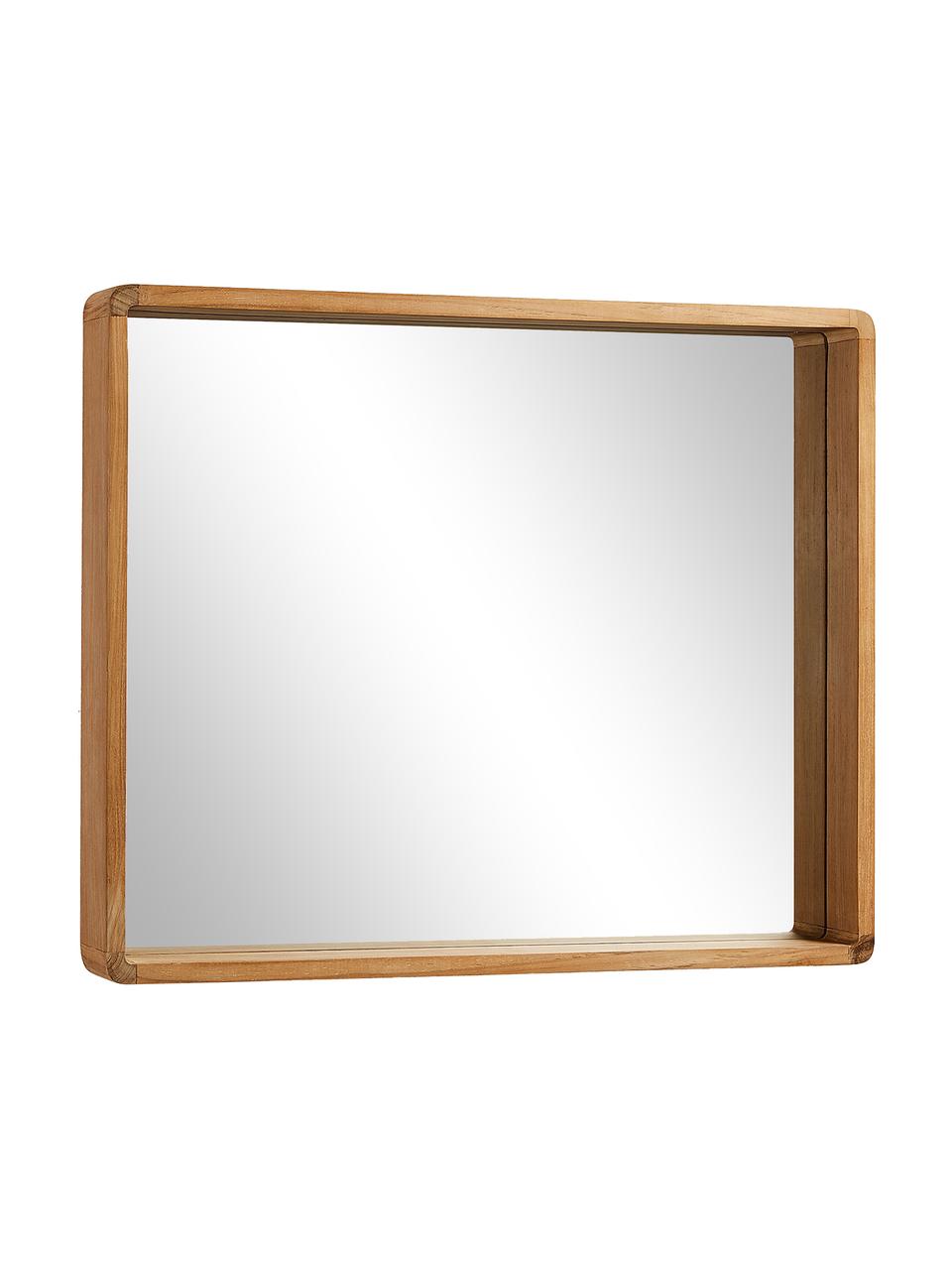 Eckiger Wandspiegel Kuveni mit Teakholzrahmen, Rahmen: Teakholz, Spiegelfläche: Spiegelglas, Braun, B 80 x H 65 cm