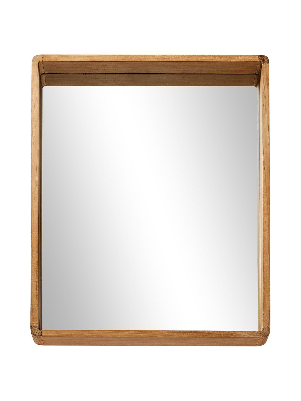 Rechthoekige wandspiegel Kuveni met teakhouten lijst, Lijst: teakhout, Bruin, B 80 cm x H 65 cm