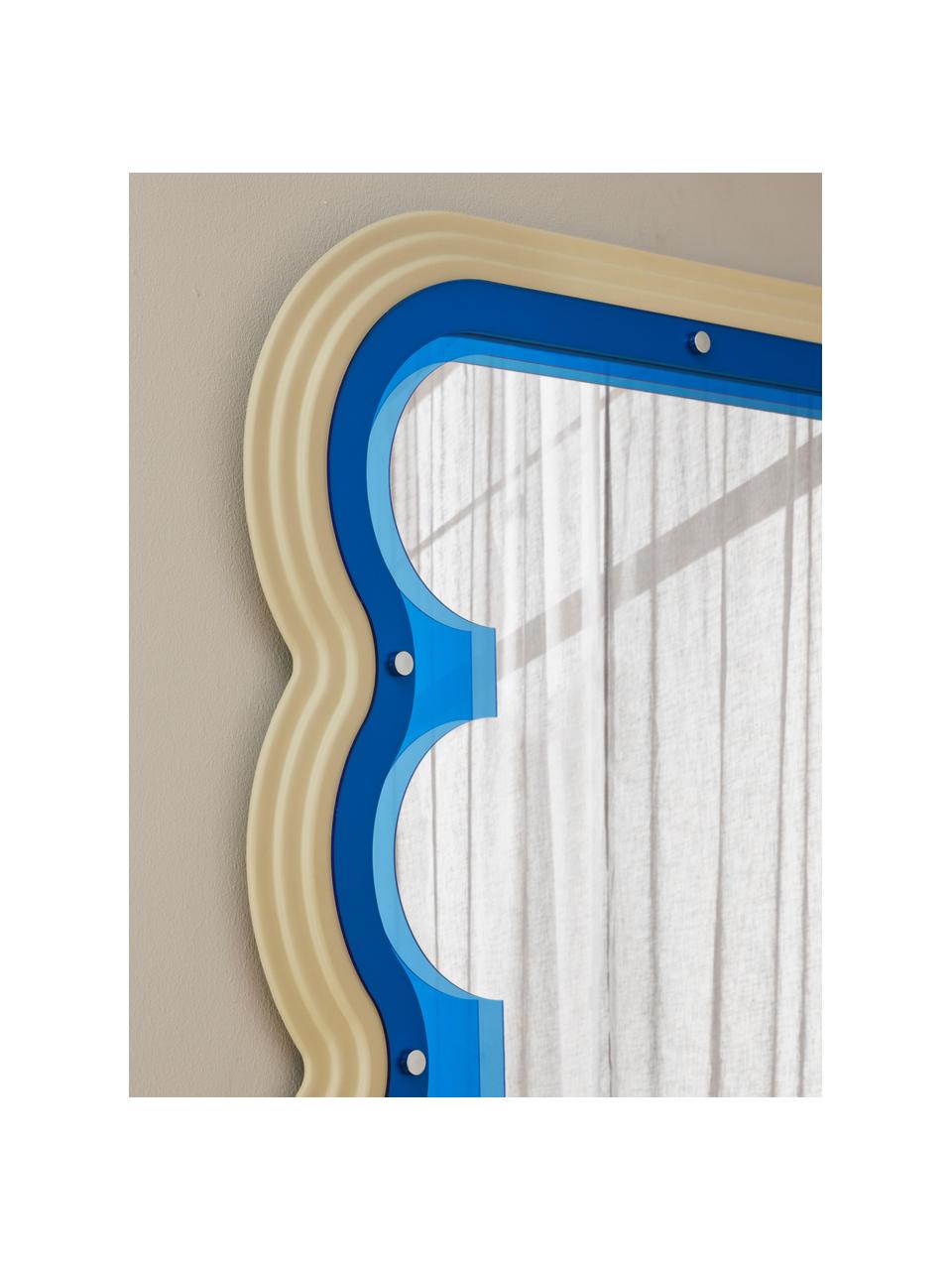 Specchio da parete Glenn, Cornice: acrilico, Retro: pannello di fibra a media, Superficie dello specchio: lastra di vetro, Beige chiaro, blu, Larg. 70 x Alt. 100 cm