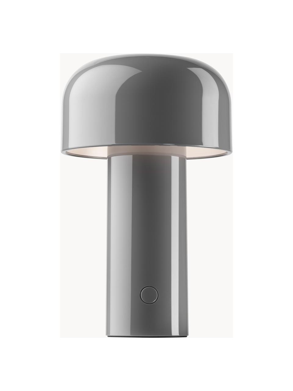 Kleine mobile LED-Tischlampe Bellhop, dimmbar, Kunststoff, Grau, glänzend, Ø 13 x H 20 cm
