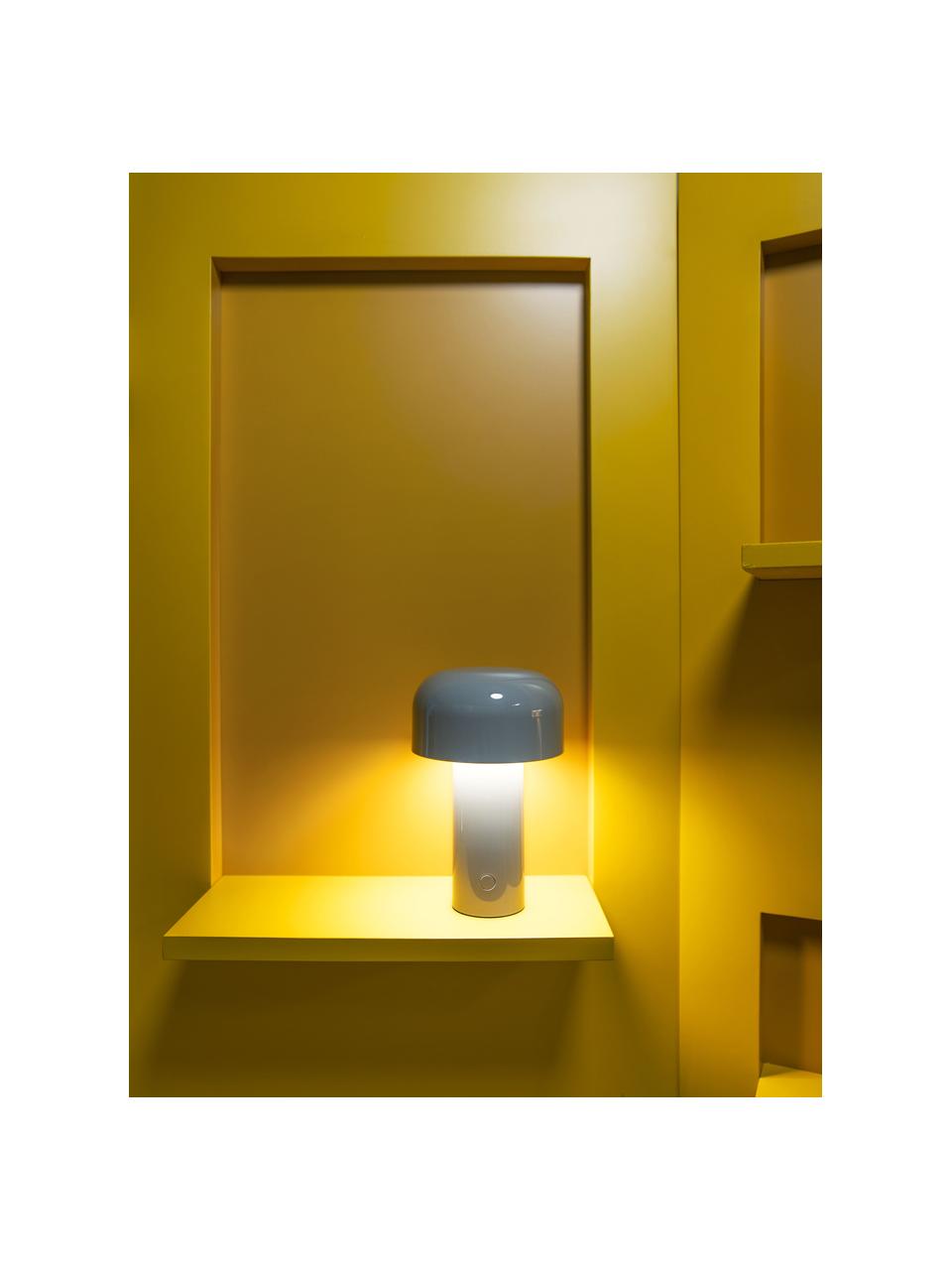 Kleine mobile LED-Tischlampe Bellhop, dimmbar, Kunststoff, Grau, glänzend, Ø 13 x H 20 cm