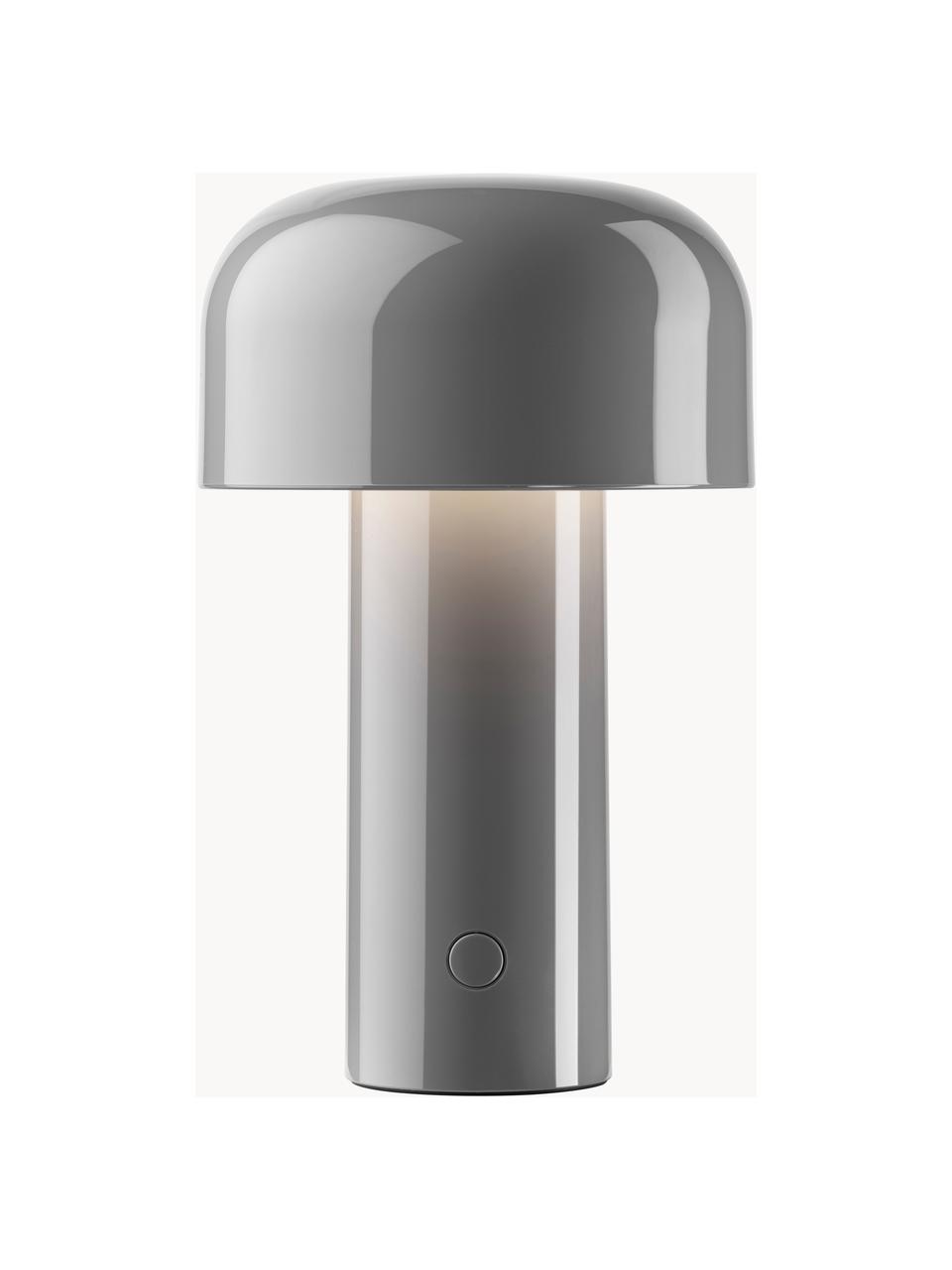 Lámpara de mesa LED pequeña regulable Bellhop, portátil, Plástico, Gris brillante, Ø 13 x Al 20 cm