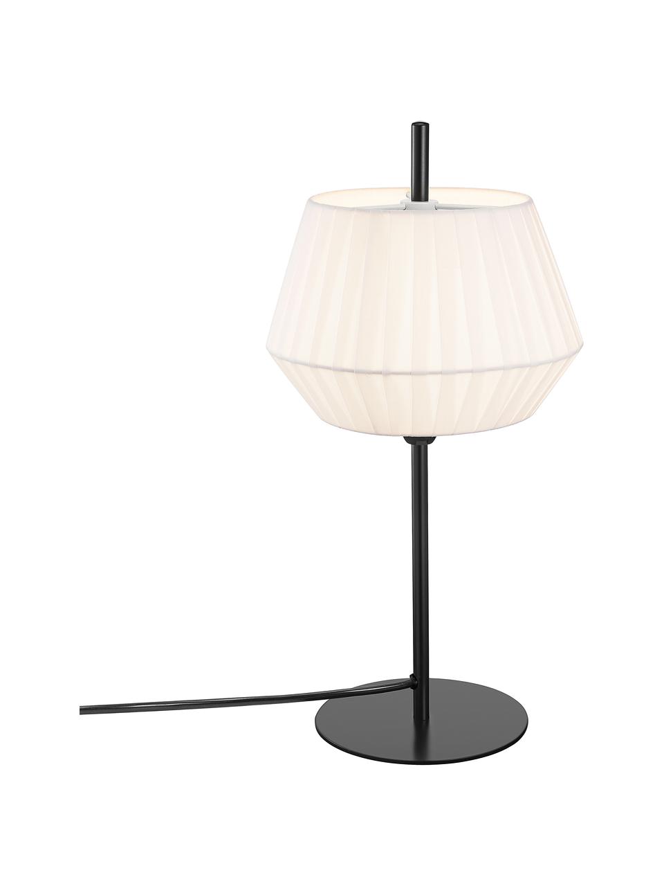 Lampada da tavolo con paralume in tessuto plissettato Dicte, Paralume: tessuto, Base della lampada: metallo rivestito, Bianco, nero, Ø 21 x Alt. 43 cm