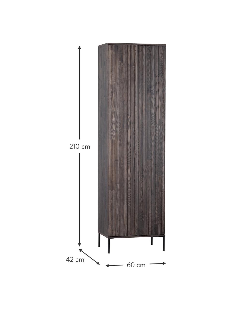 Kast Avourio met geribde voorzijde van essenhout, Frame: essenhout, FSC-gecertific, Poten: gecoat metaal, Essenhout, B 60 cm x H 210 cm