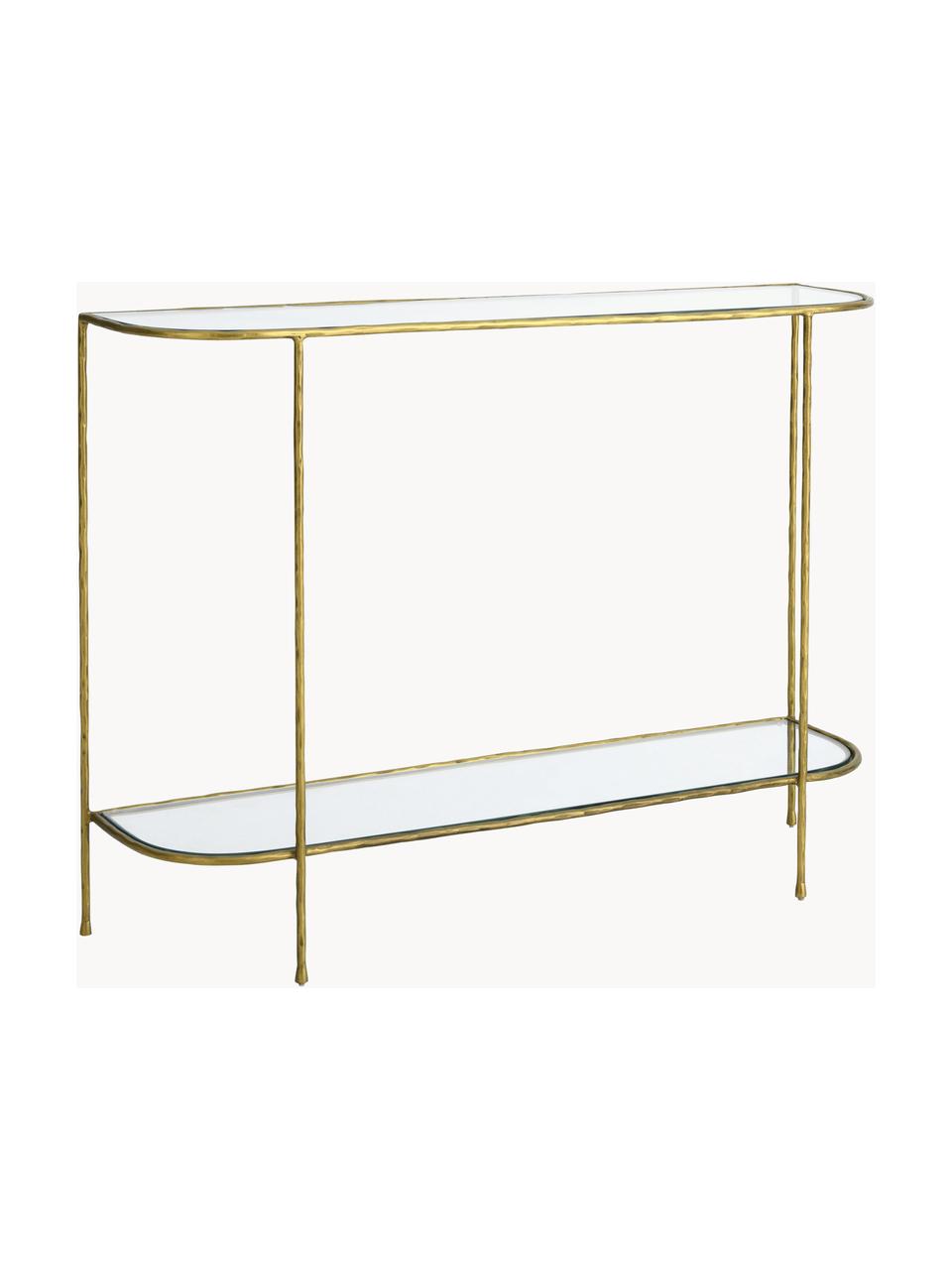 Consola de metal Petit, Estantes: vidrio templado, Estructura: metal recubierto, Dorado, An 112 x Al 82 cm