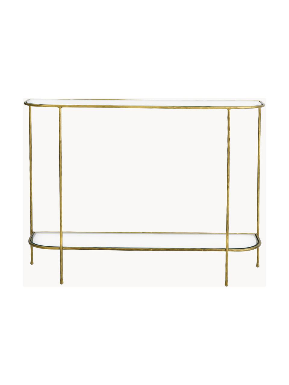 Consola de metal Petit, Estantes: vidrio templado, Estructura: metal recubierto, Dorado, An 112 x Al 82 cm