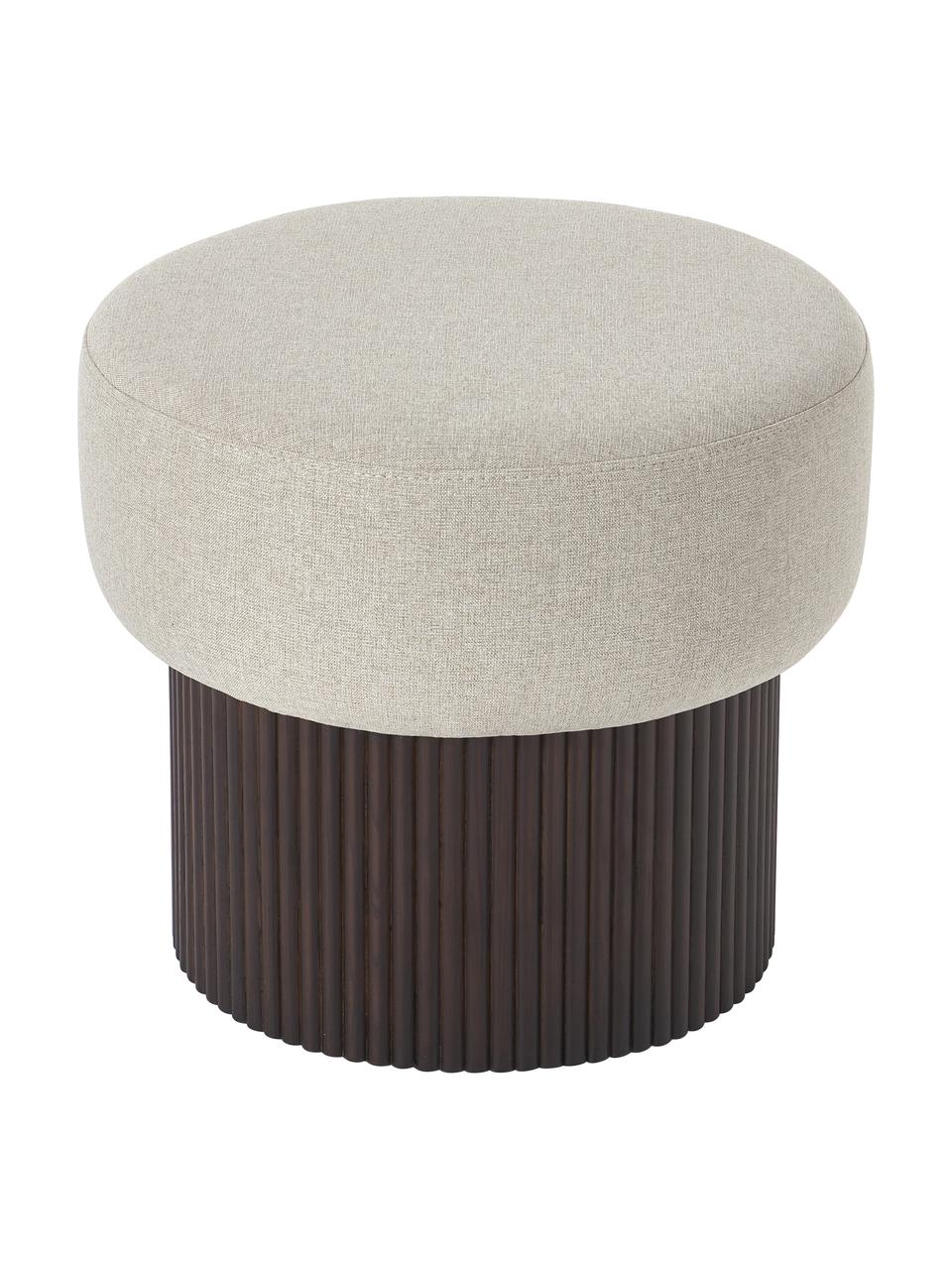 Puf Nala, con espacio de almacenamiento, Tapizado: 100% poliéster, Estructura: madera con certificado FS, Tejido beige, madera oscura, Ø 50 x Al 44 cm