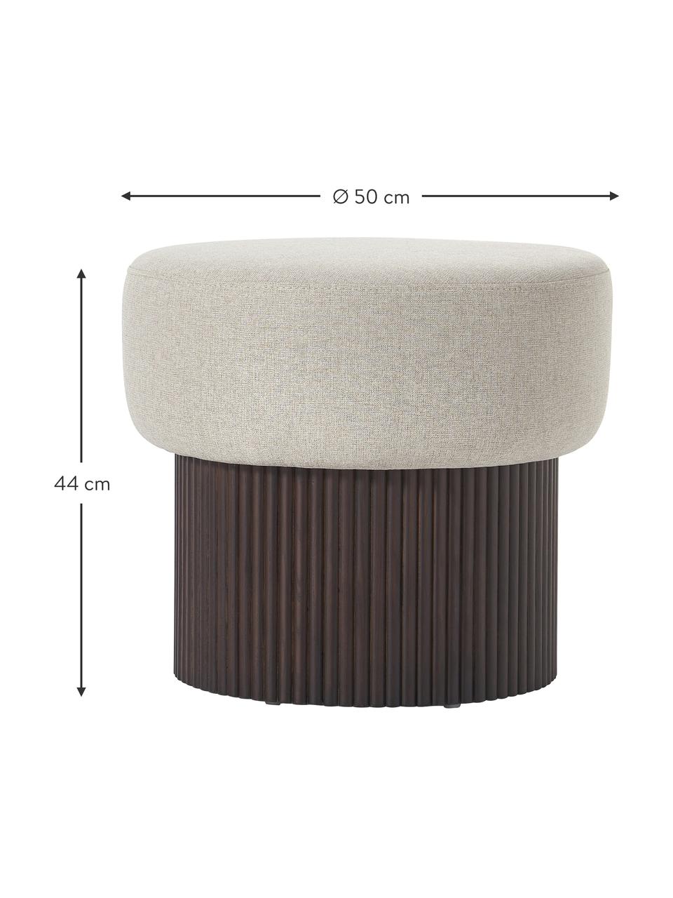 Pouf contenitore Nala, Rivestimento: 100% poliestere, Struttura: legno certificato FSC, Tessuto beige, legno scuro, Ø 50 x Alt. 44 cm