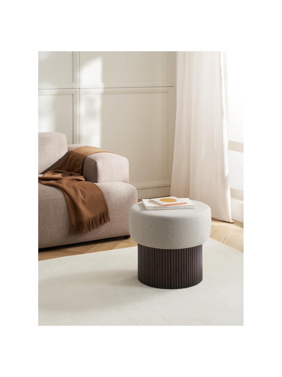 Poef Nala met opbergruimte, Bekleding: 100% polyester, Frame: hout, FSC-gecertificeerd, Geweven stof beige, donker hout, Ø 50 x H 44 cm