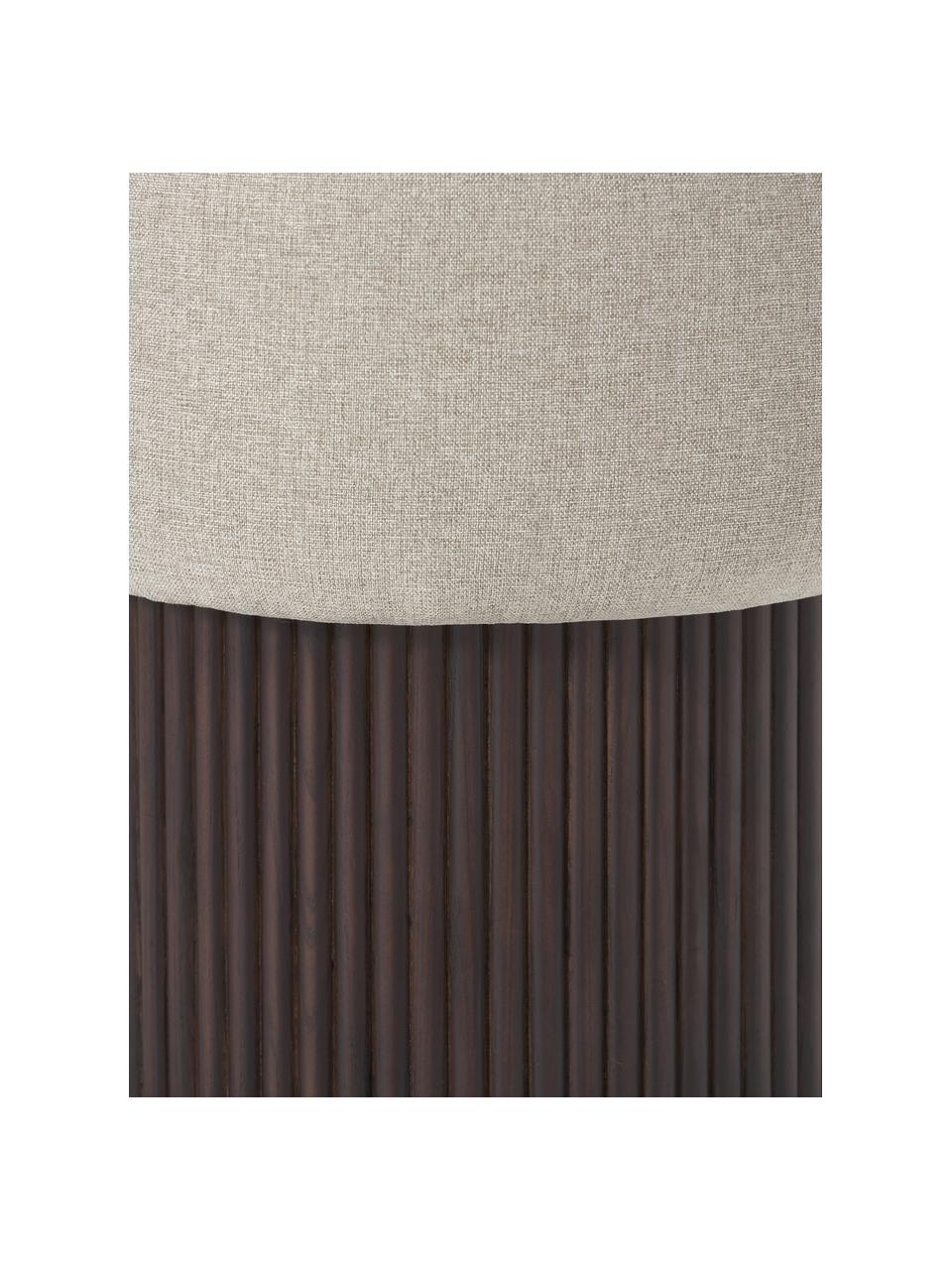 Pouf avec rangement Nala, Tissu beige, bois foncé, Ø 50 x haut. 44 cm