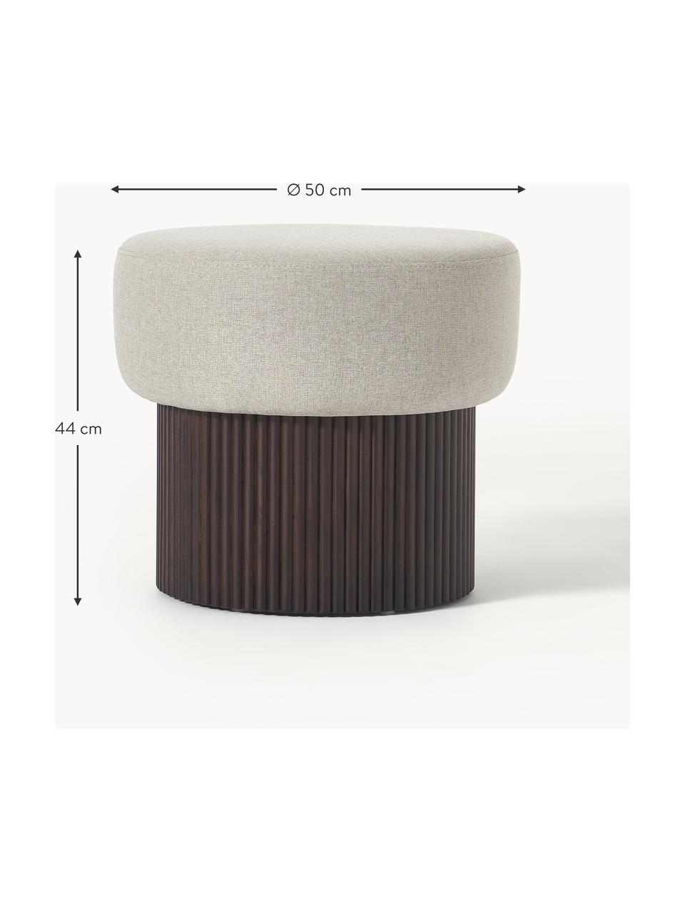 Pouf avec rangement Nala, Tissu beige, bois foncé, Ø 50 x haut. 44 cm