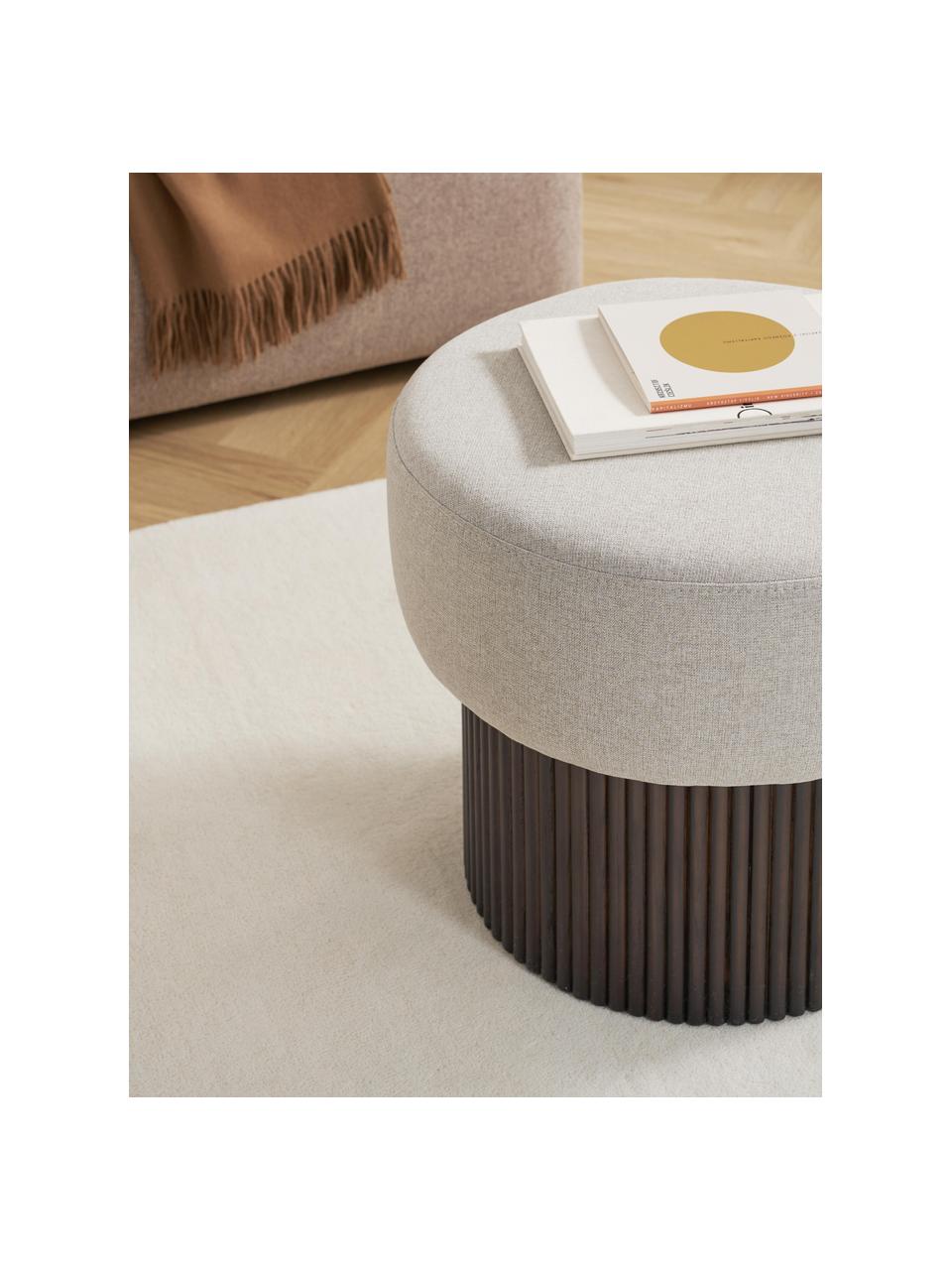 Pouf avec rangement Nala, Tissu beige, bois foncé, Ø 50 x haut. 44 cm