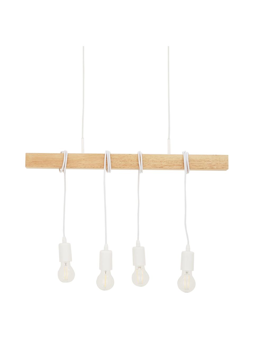 Hanglamp Townshend, Gecoat staal, hout, Wit, houtkleurig, 70 x 110 cm