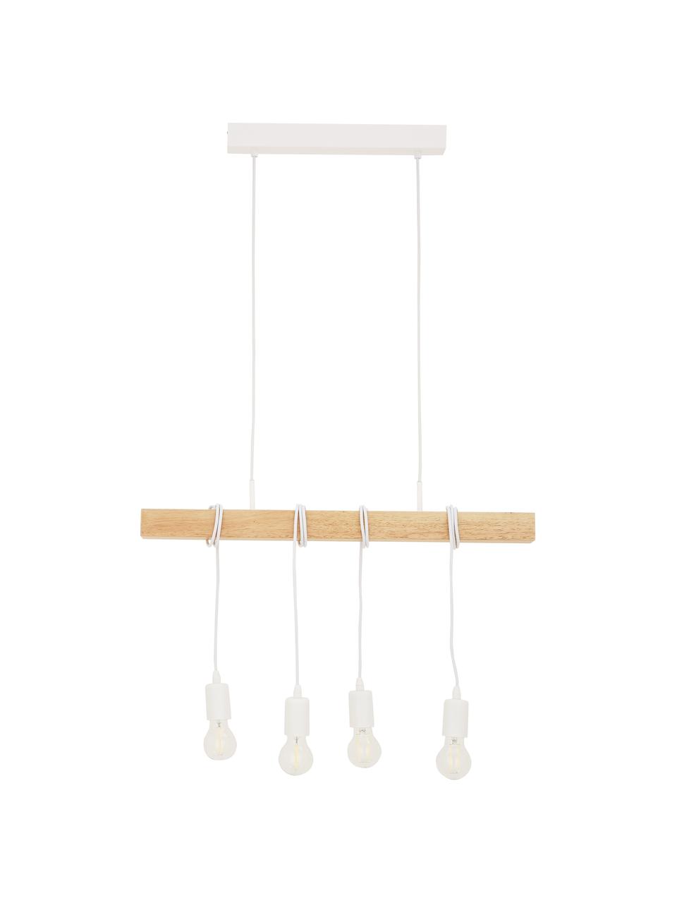 Hanglamp Townshend, Gecoat staal, hout, Wit, houtkleurig, 70 x 110 cm