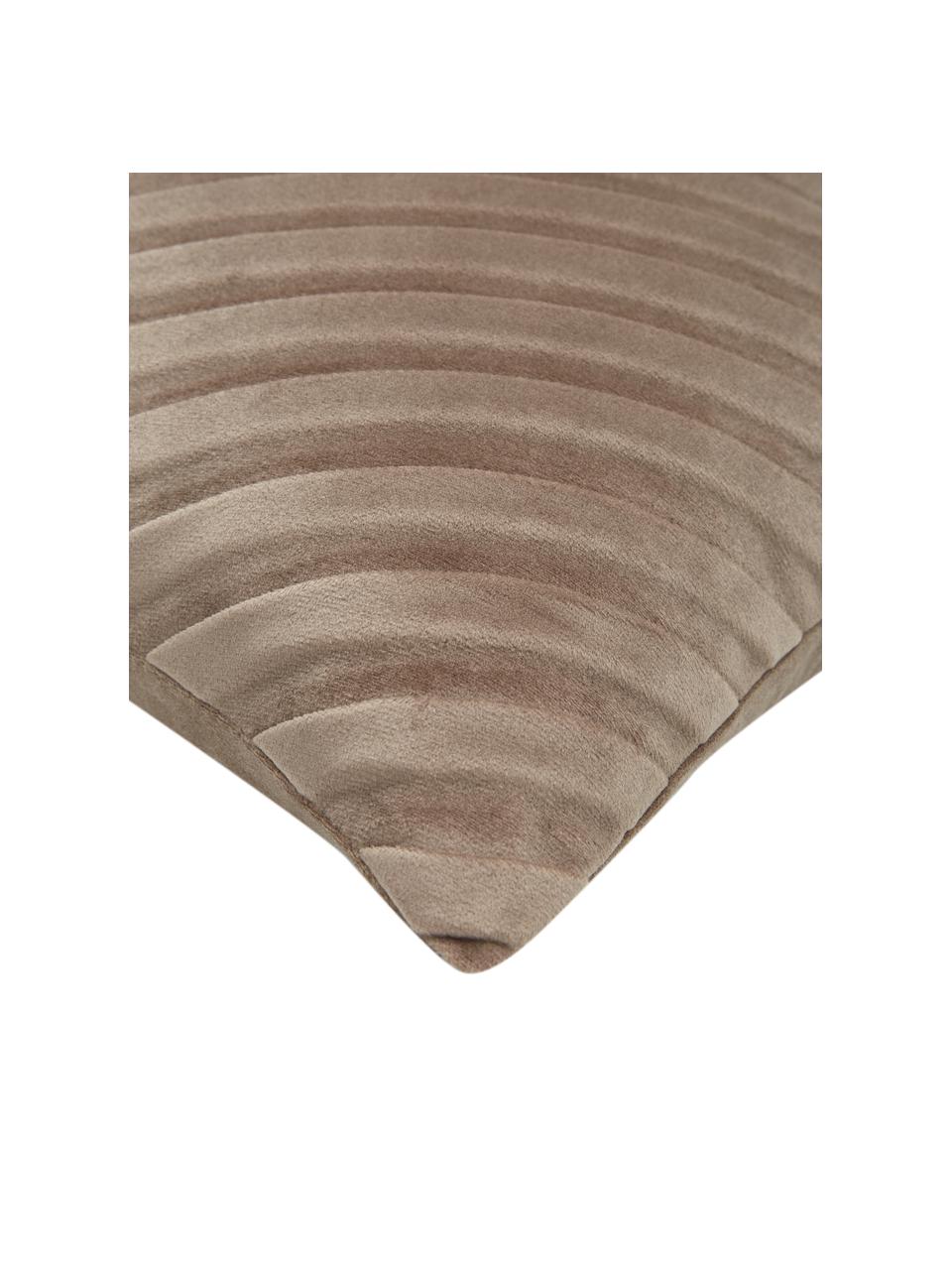 Samt-Kissenhülle Lucie in Taupe mit Struktur-Oberfläche, 100% Samt (Polyester), Beige, B 30 x L 50 cm