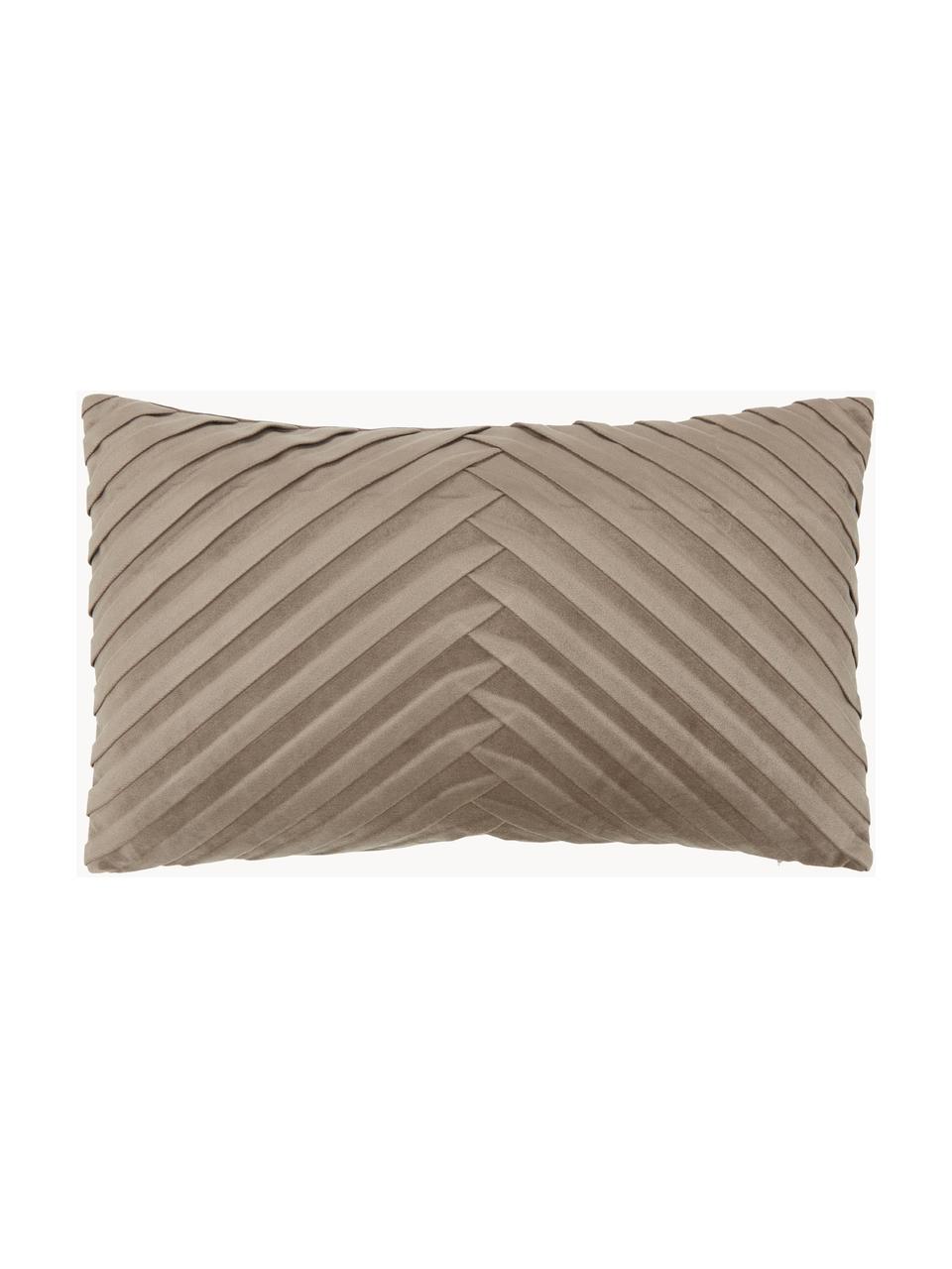 Fluwelen kussenhoes Lucie in taupe met structuur-oppervlak, 100% fluweel (polyester), Beige, B 30 x L 50 cm