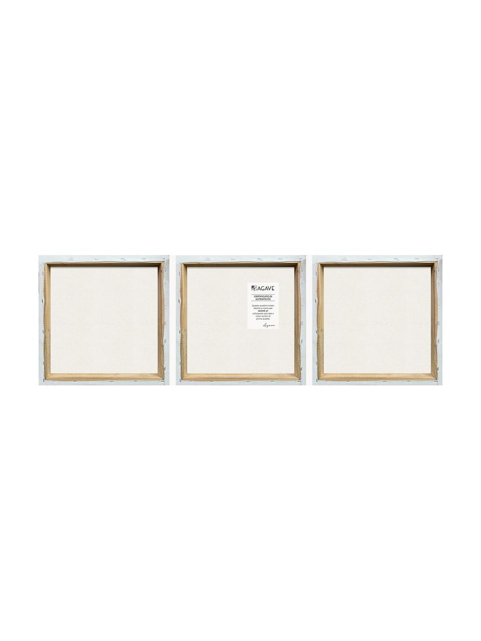 Komplet ręcznie malowanych obrazów na płótnie Canvas, 3 elem., Stelaż: drewno sosnowe, Szary, biały, wielobarwny, S 40 x W 40 cm
