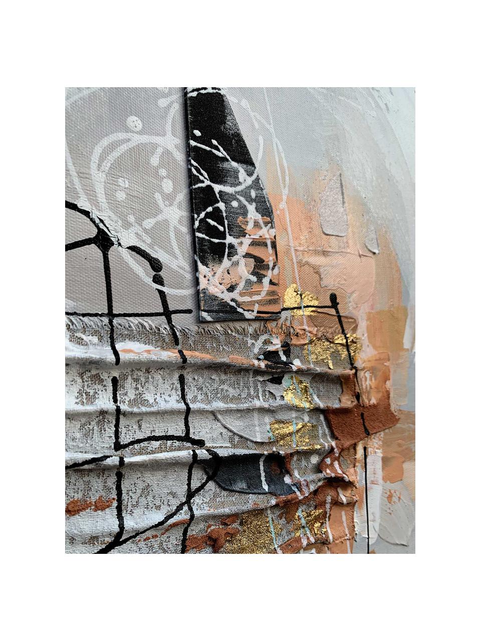 Komplet ręcznie malowanych obrazów na płótnie Canvas, 3 elem., Stelaż: drewno sosnowe, Szary, biały, wielobarwny, S 40 x W 40 cm